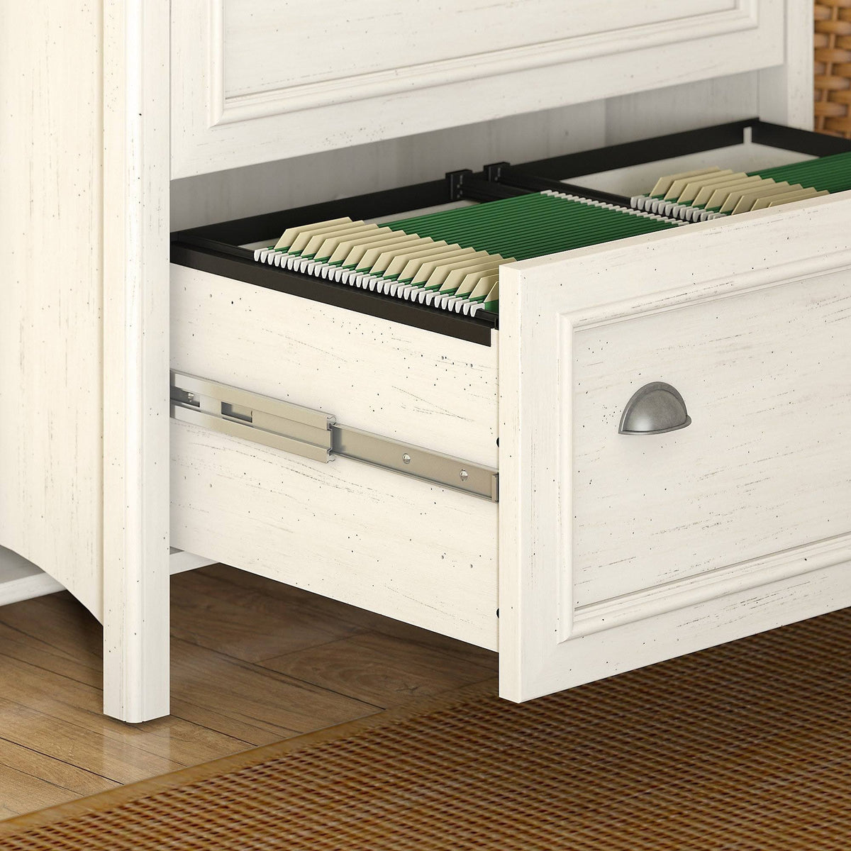 Antique White Computer Desk with 2-Drawer File Cabinet A61258