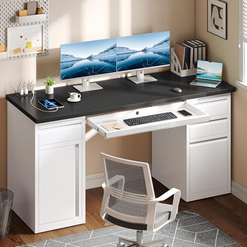 Black 57 Inch Steel Office Desk with 5 Drawers S1742