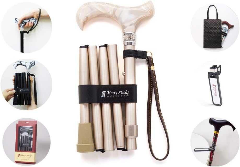 Adjustable Folding Walking Cane with Cane Bag and Reflective Cane Holder A307