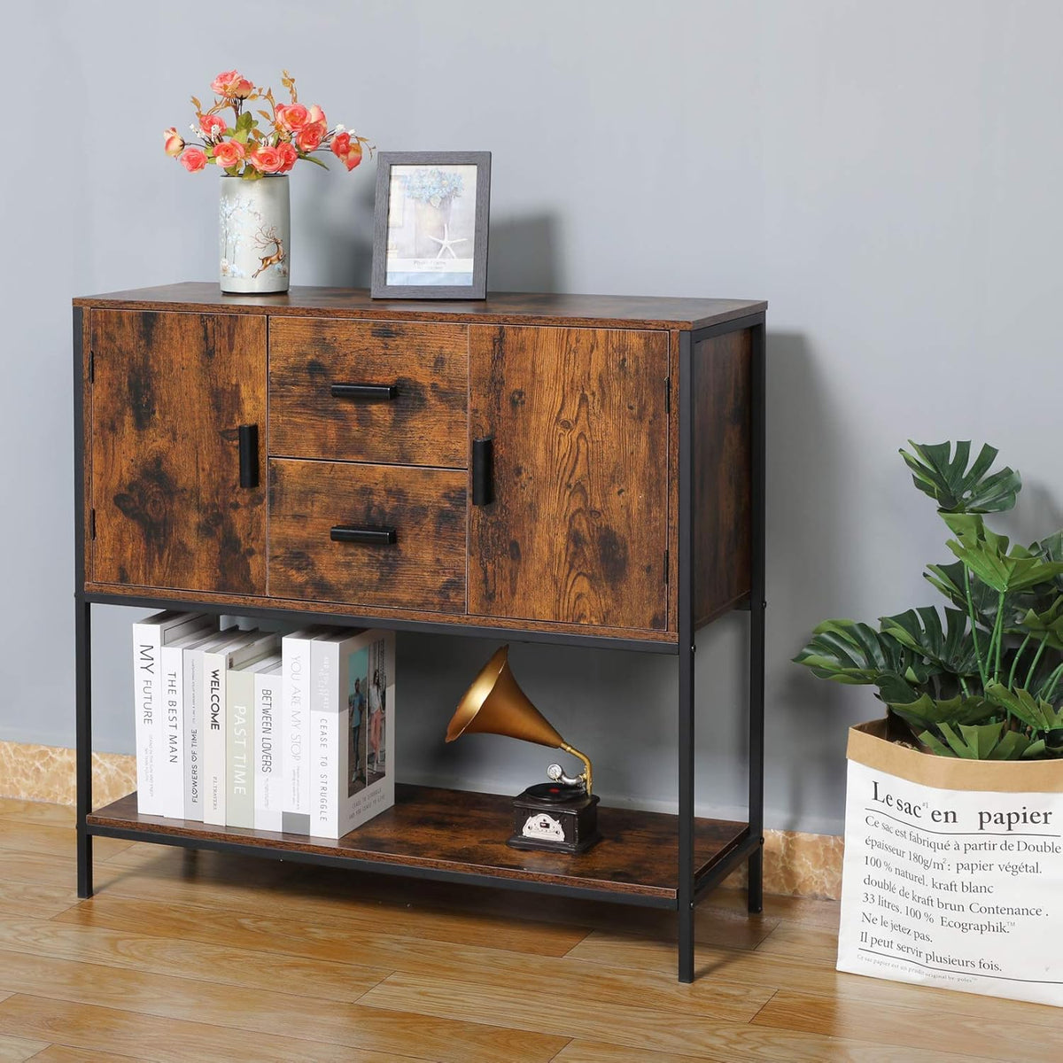 Rustic Brown Storage Cabinet with 2 Drawers S762