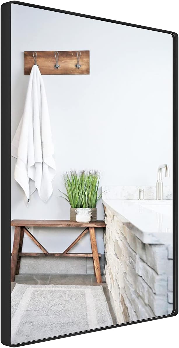 Black 22x30 Inch Brushed Metal Framed Rectangle Wall Mirror P6502