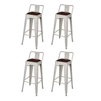 Antique Red Low Back Metal Stool with PU Leather Seat Set of 4 X4007