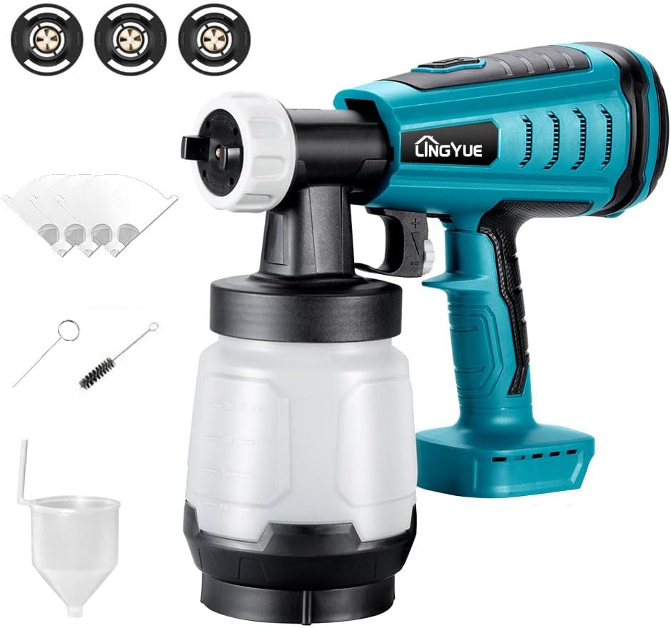 Cordless Paint Sprayer for 18V Battery, 3 Copper Nozzles, HVLP Spray Gun A24493