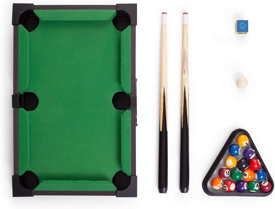 Mini Table Top Pool Set with 2 Cue Sticks, 16 Balls, Chalk & Triangle Q290333