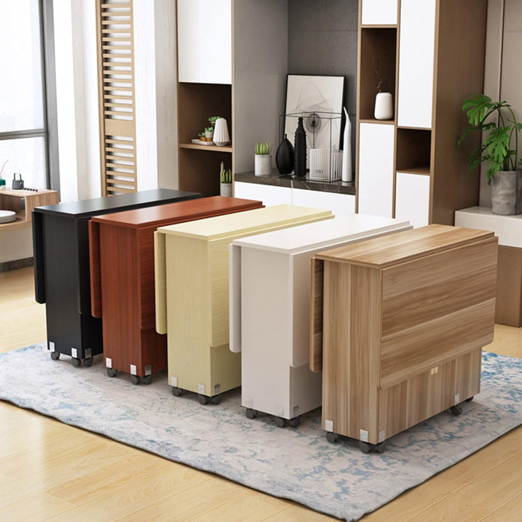 Expandable Rectangle Wood Drop Leaf Dining Table with 6 Wheels R905
