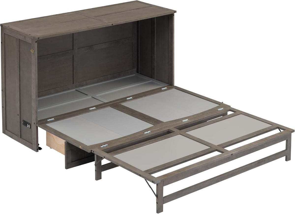 Queen Murphy Bed Cabinet with Drawer and Charging Station E4207