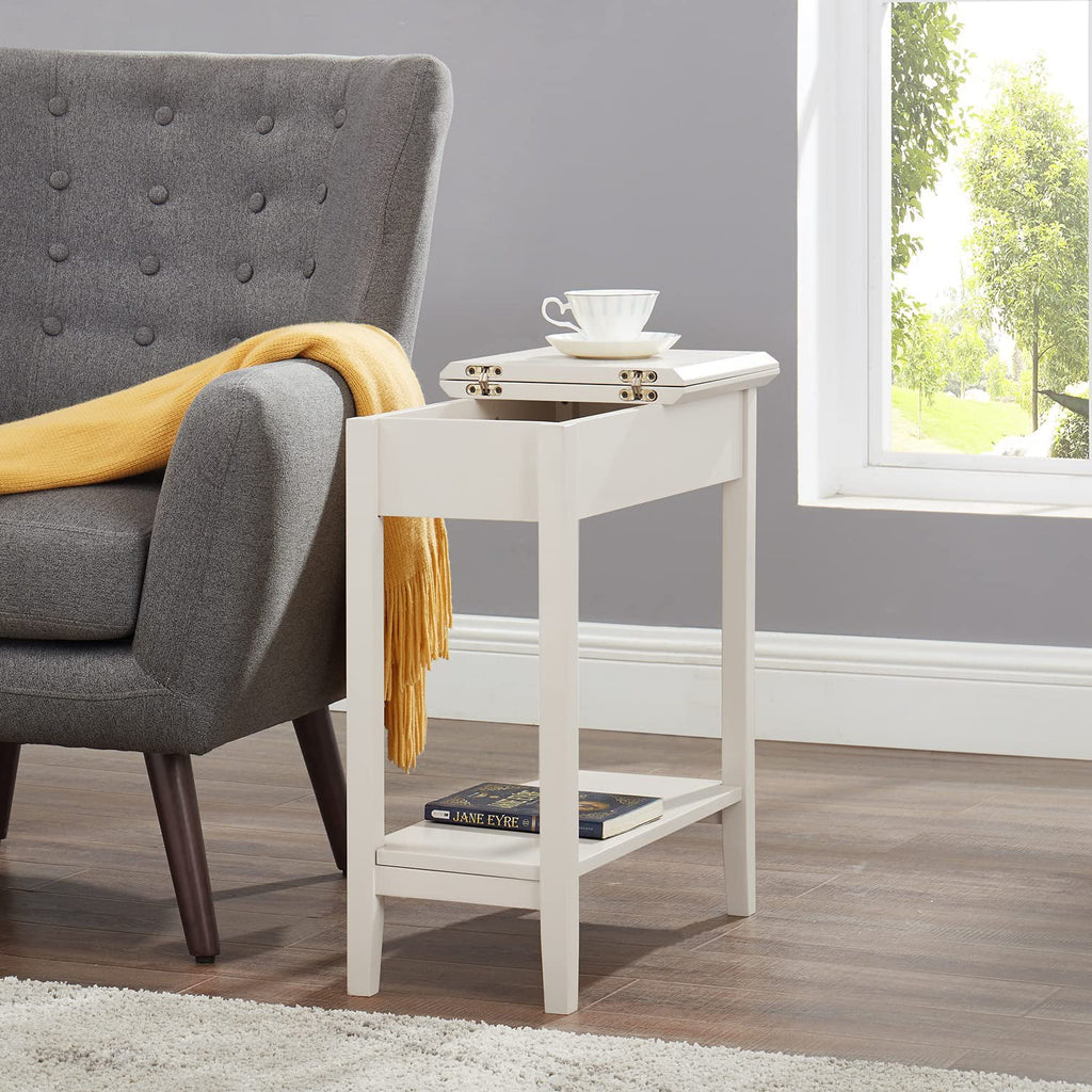 Cream Narrow End Table with Storage Shelf Z7996