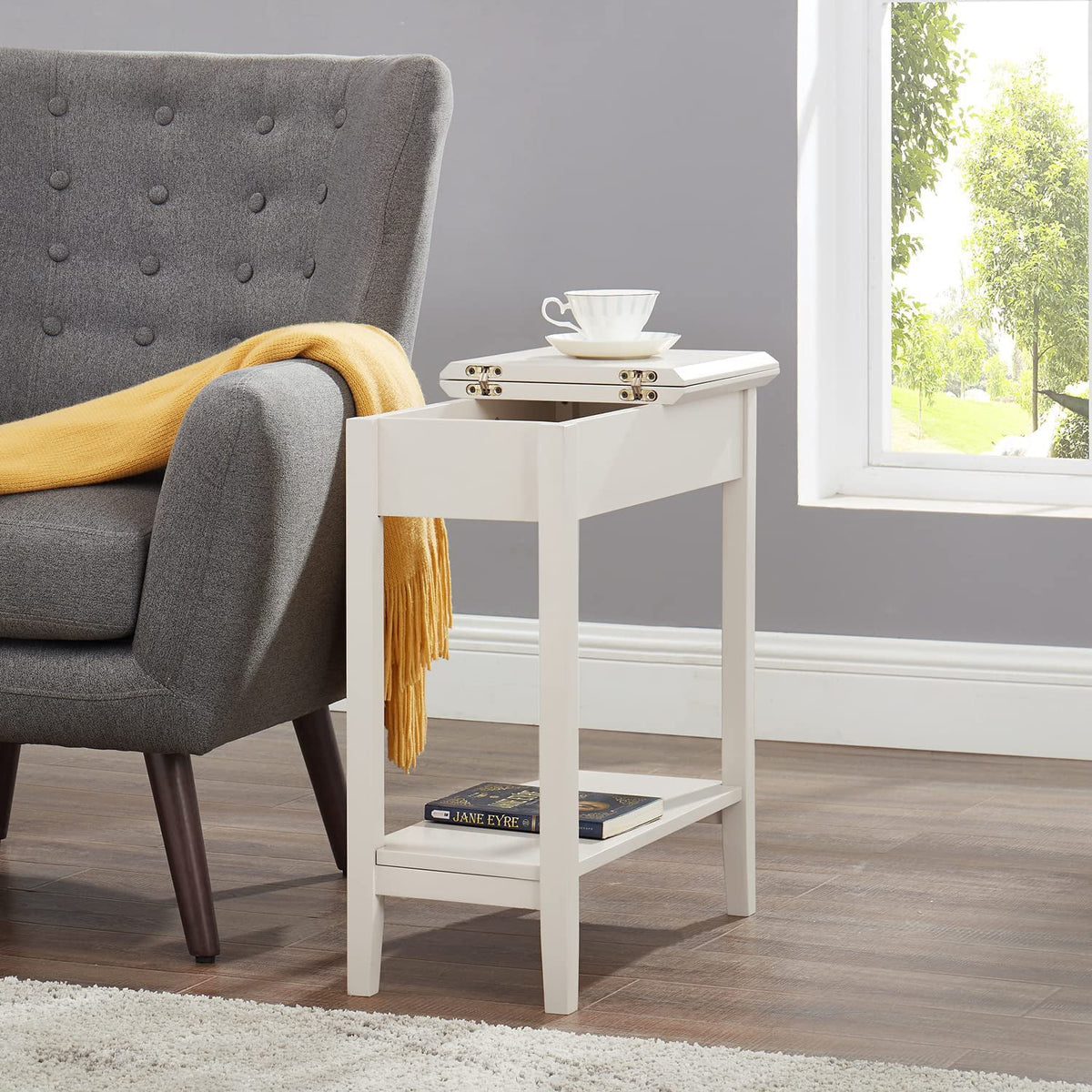 Cream Narrow End Table with Storage Shelf Z7996