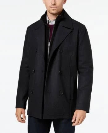 Gray Double Breasted Wool Peacoat M8659