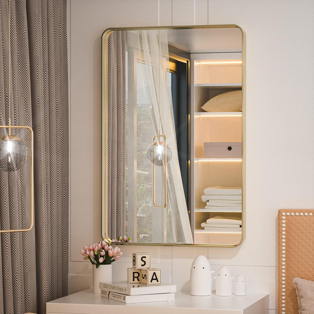Black 22x30 Inch Brushed Metal Framed Rectangle Wall Mirror P6502