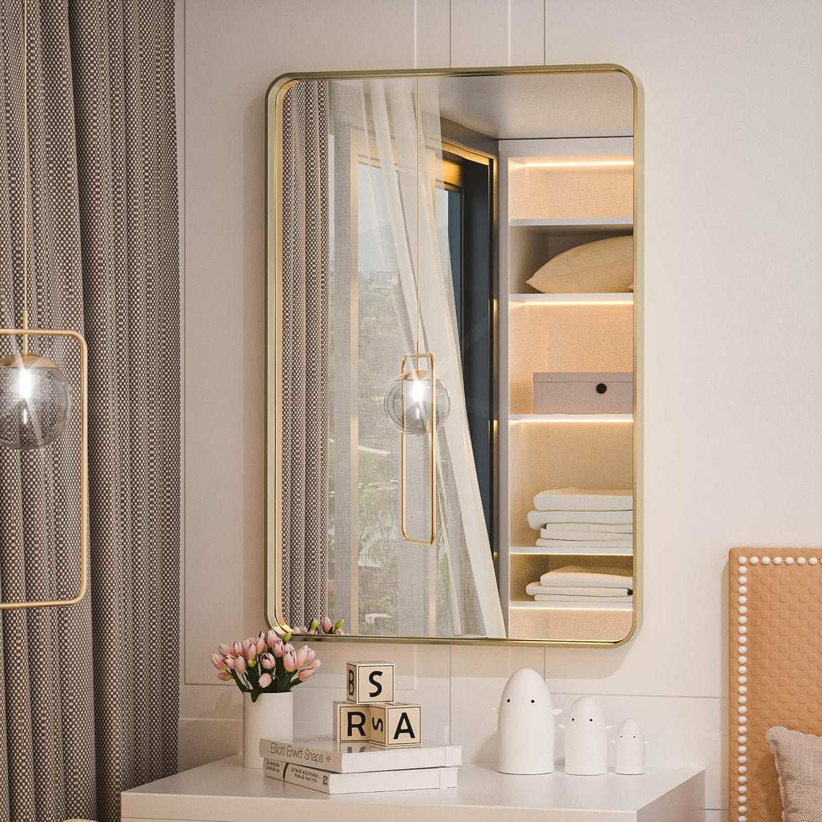 Black 22x30 Inch Brushed Metal Framed Rectangle Wall Mirror P6502