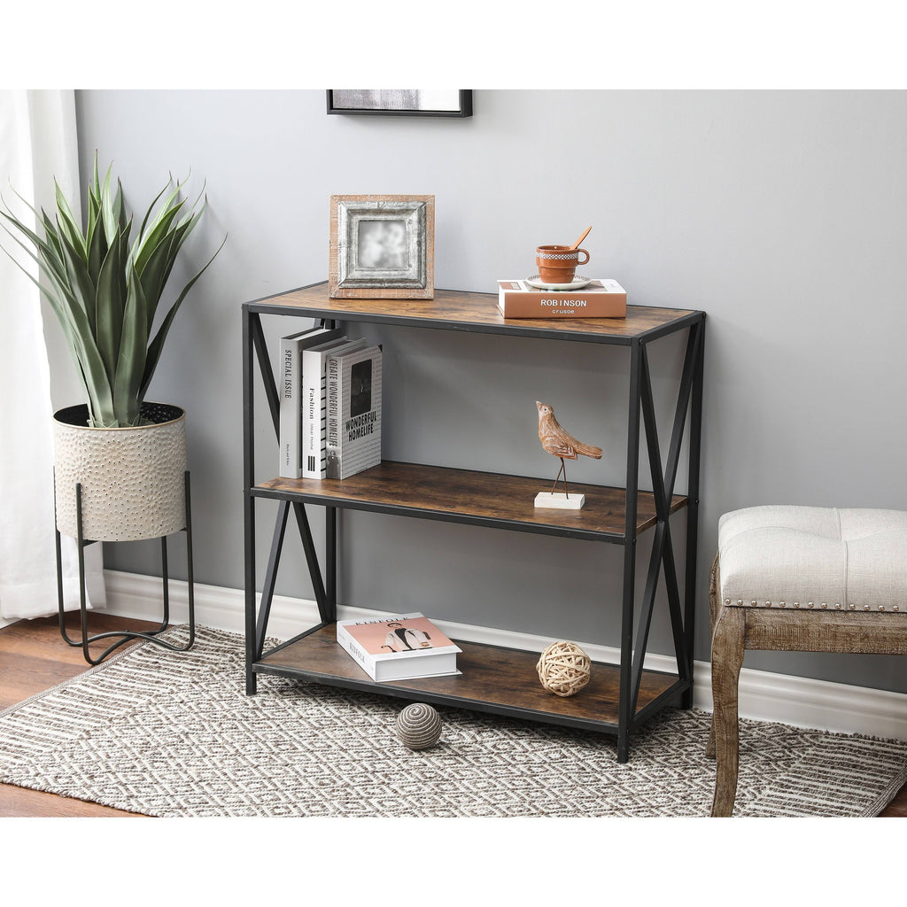 Walnut Wood Finish Metal Bookcase Q286871