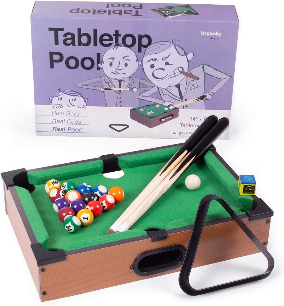 Mini Table Top Pool Set with 2 Cue Sticks, 16 Balls, Chalk & Triangle Q290333