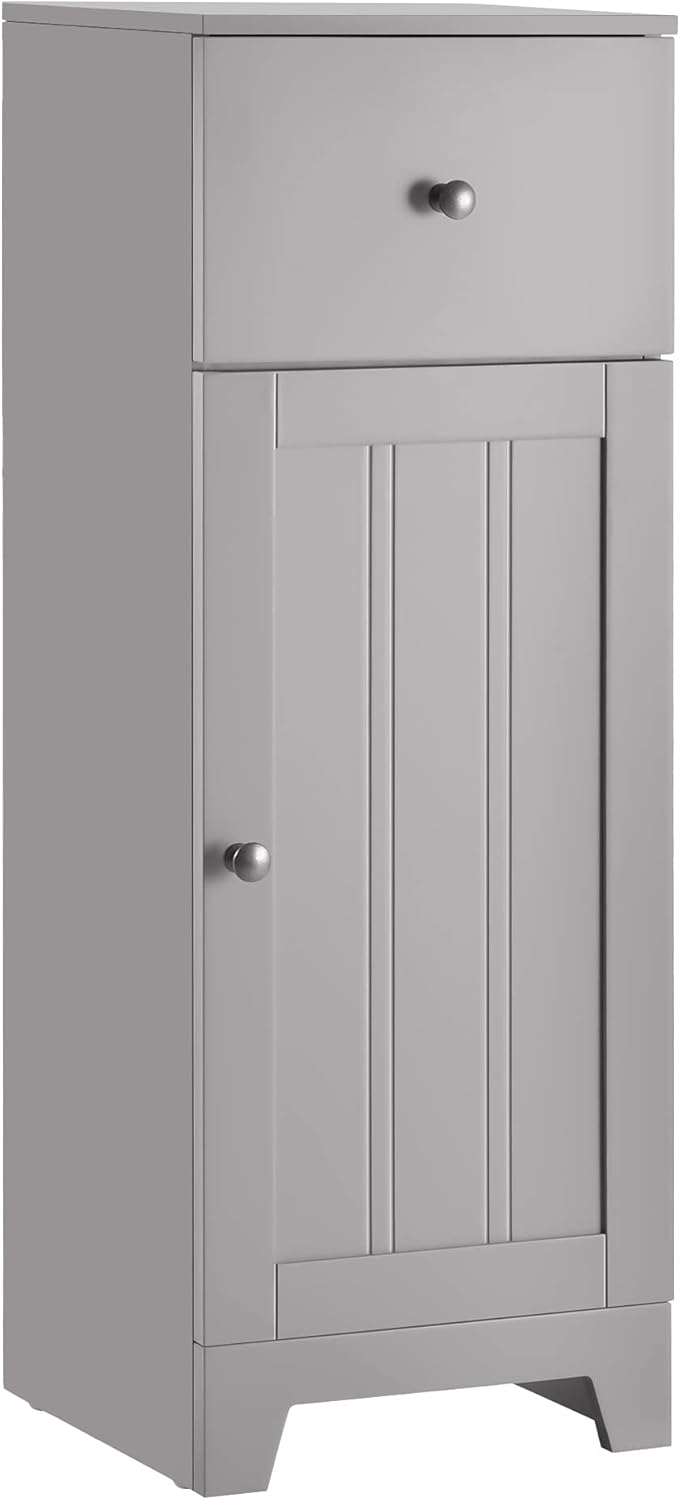 Small Grey Bathroom Floor Storage Cabinet with 1 Drawer and Adjustable Shelf Z308