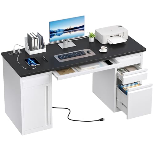 Black 57 Inch Steel Office Desk with 5 Drawers S1742