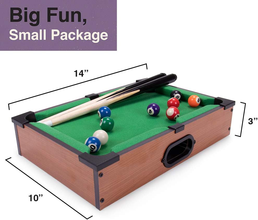 Mini Table Top Pool Set with 2 Cue Sticks, 16 Balls, Chalk & Triangle Q290333