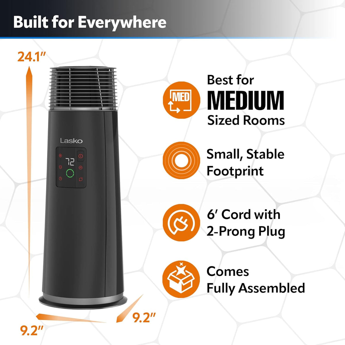 Black 1500W Oscillating Ceramic Tower Heater D87768