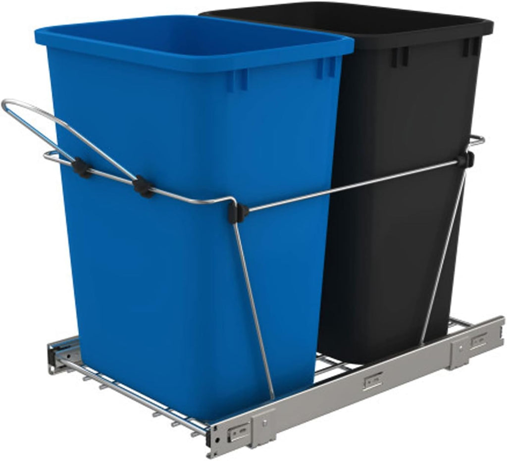 Double 35-Quart Chrome Wire Pullout Kitchen Trash Can S47403