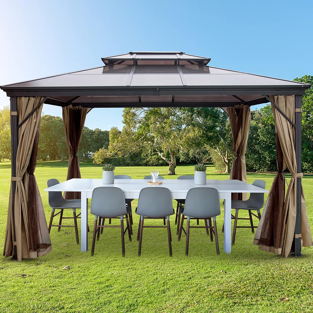 10' x 10' Polycarbonate Hardtop Aluminum Gazebo with Netting N166600