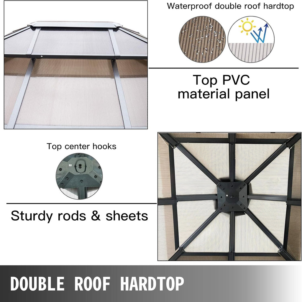 10' x 10' Polycarbonate Hardtop Aluminum Gazebo with Netting N166600
