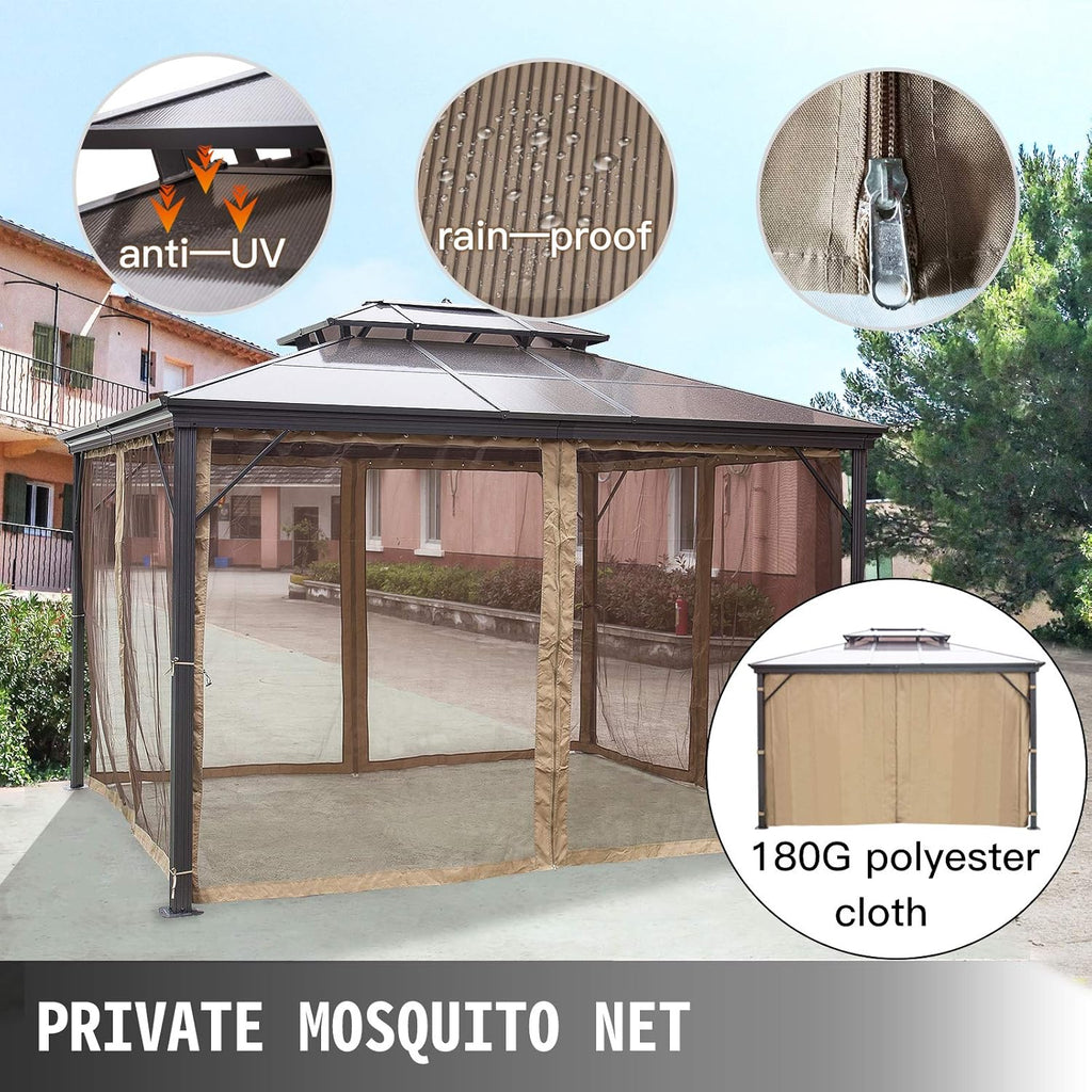 10' x 10' Polycarbonate Hardtop Aluminum Gazebo with Netting N166600
