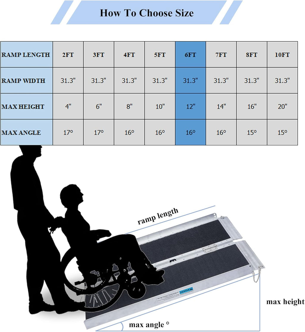 6FT Portable Aluminum Non-Skid Wheelchair Ramp F334