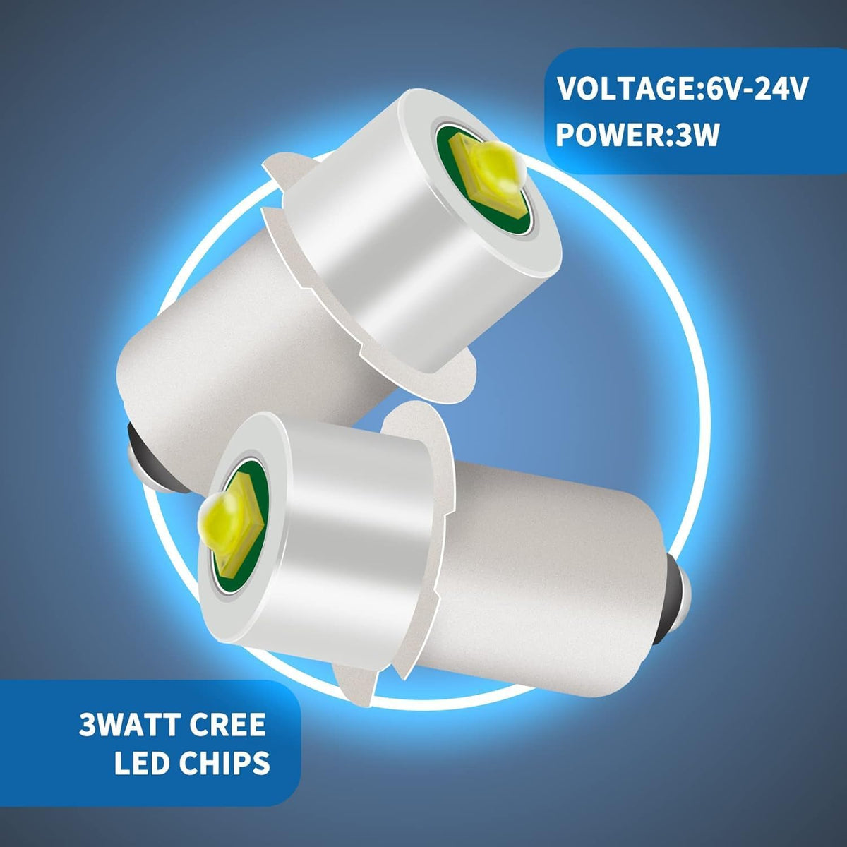 3 Pack White LED Flashlight Bulb P13.5S PR2 3W 3V 4.5V 6V Replacement Set T8363