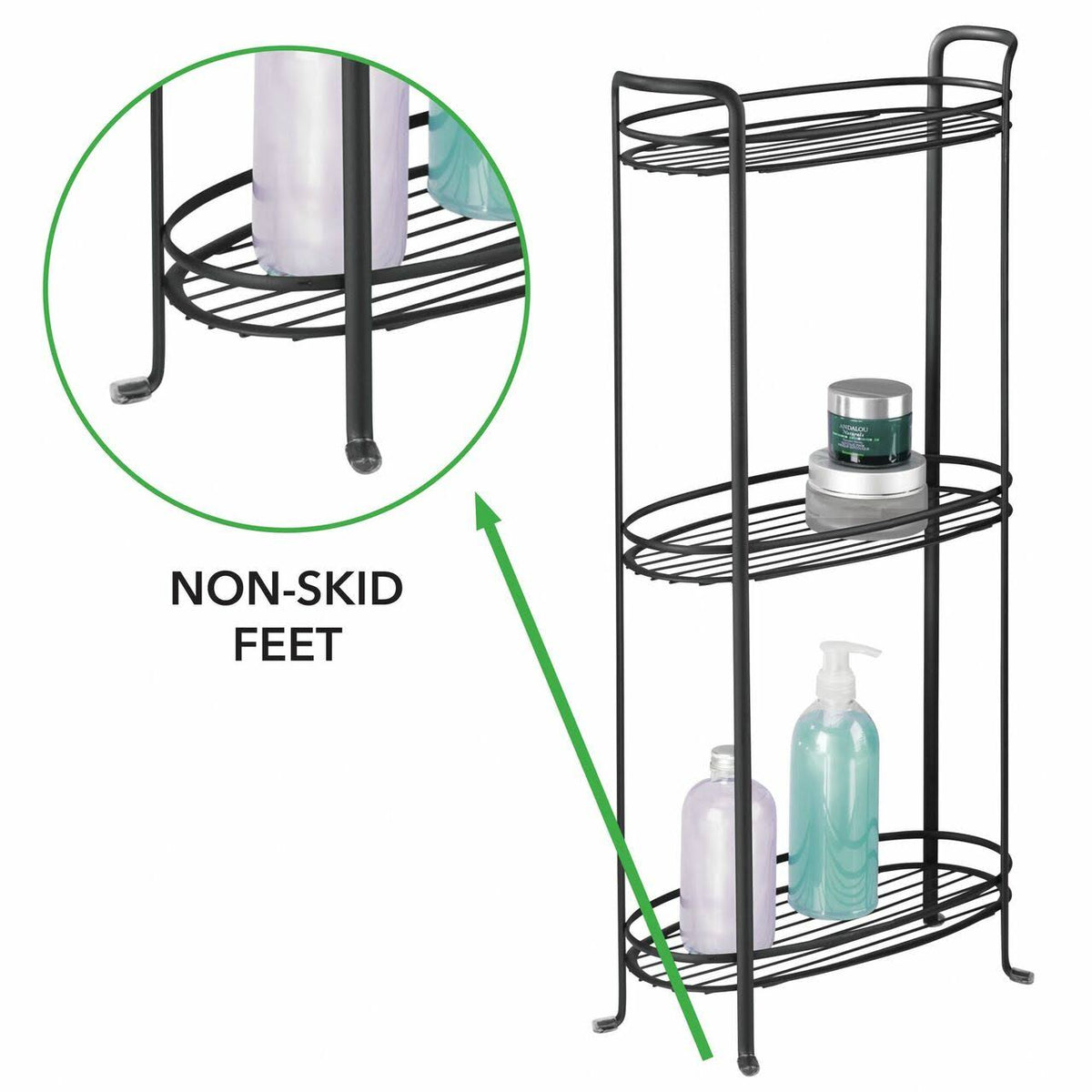 3 Tier Metal Bathroom Shelving Unit with 3 Basket Bins L1191