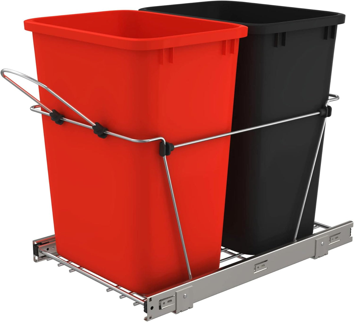Double 35-Quart Chrome Wire Pullout Kitchen Trash Can S47403