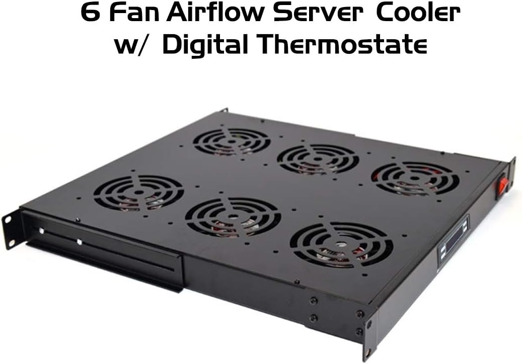 6 Cooling Fans for 19'' Server Cabinet/Rack with Thermostat Gauge W446373