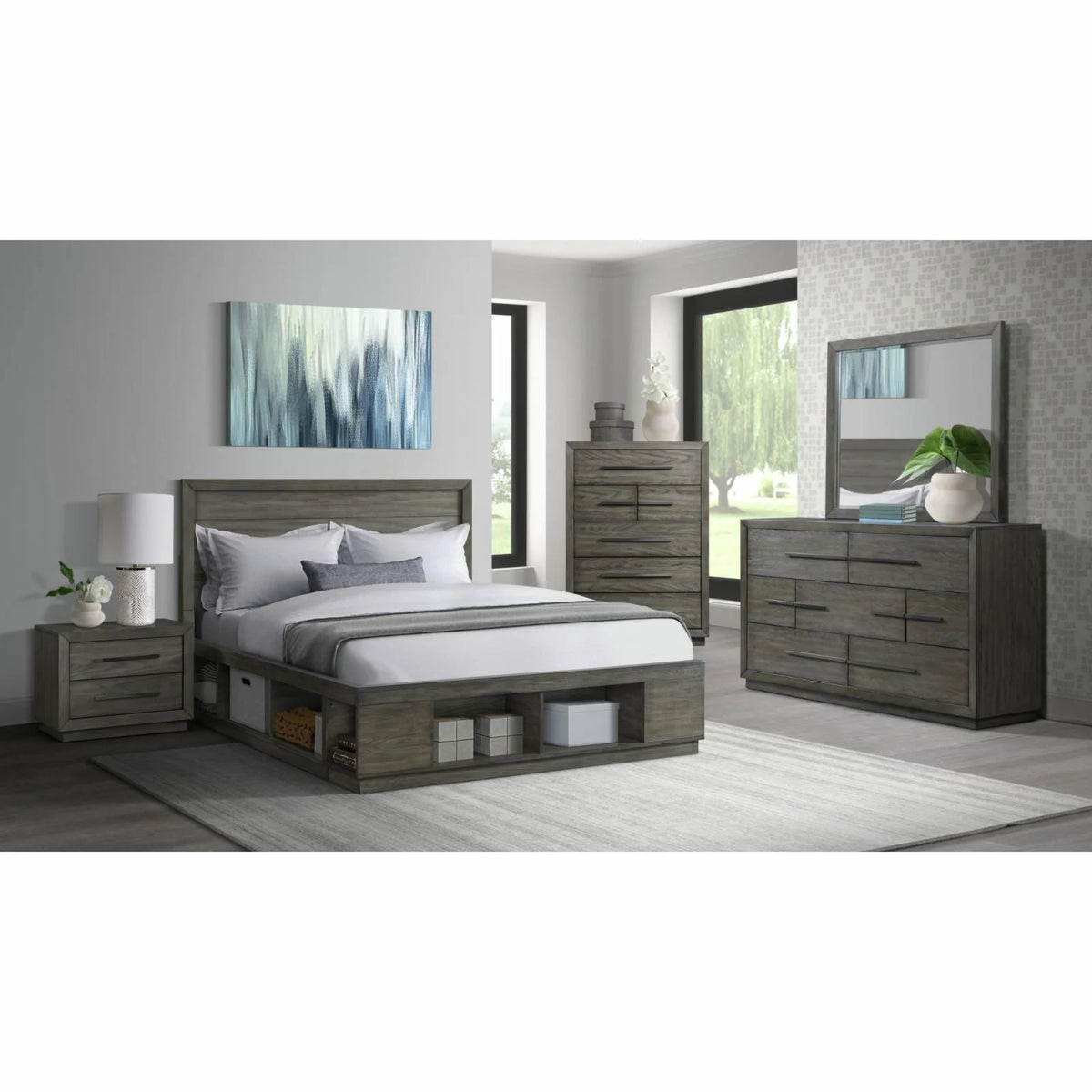 King Storage Bed with Cubbies Q6659