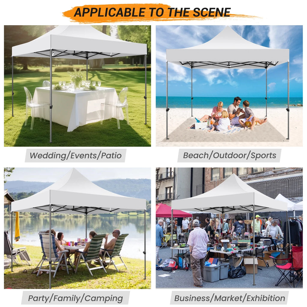 10x10 FT Pop Up Canopy Tent with 4 Removable Sidewalls, Roller Bag and 4 Sandbags, White V220479