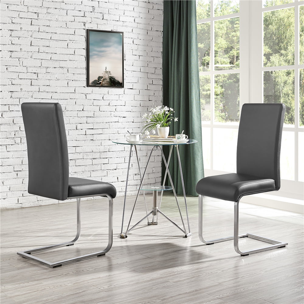 2pcs PU Leather Armless Dining Chairs with Metal Legs Dark Gray K4558