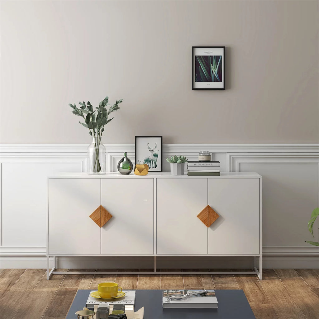 White Modern 4 Door Storage Sideboard Cabinet P919722