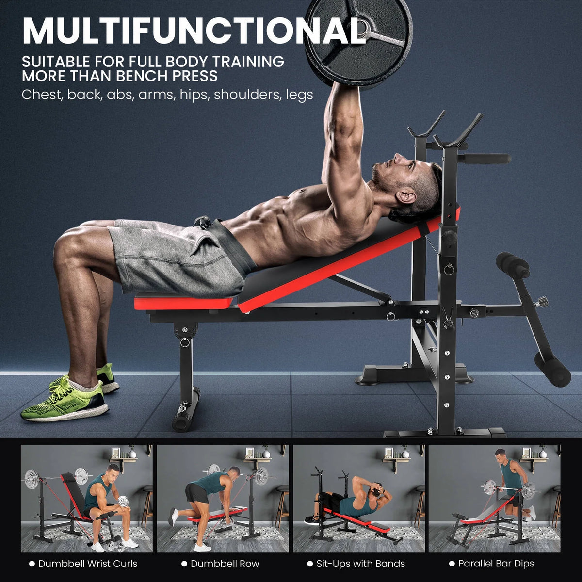 Adjustable Weight Bench Set with Barbell Rack S788161