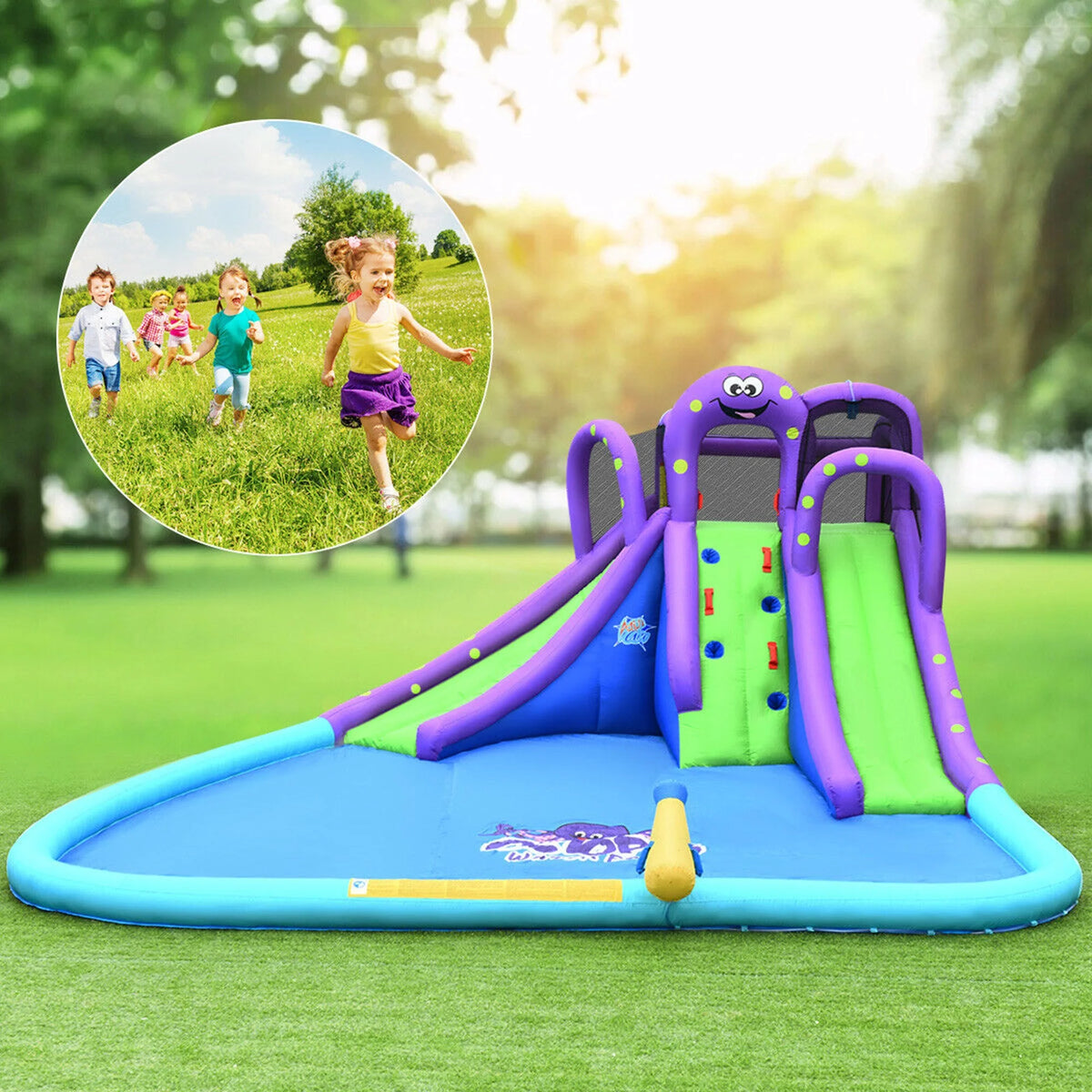 Inflatable Water Park Bounce House with Dual Slide Climbing Wall P871893