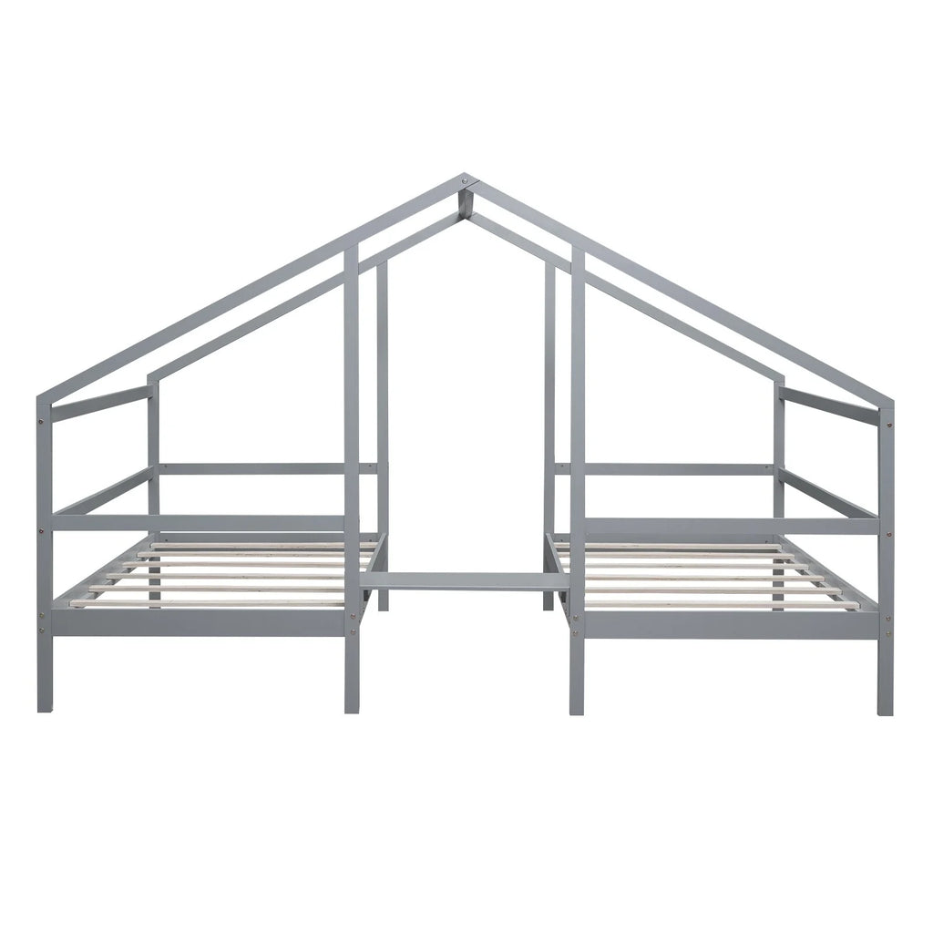 Twin Size Triangular House Beds with Built-in Table Grey P55118