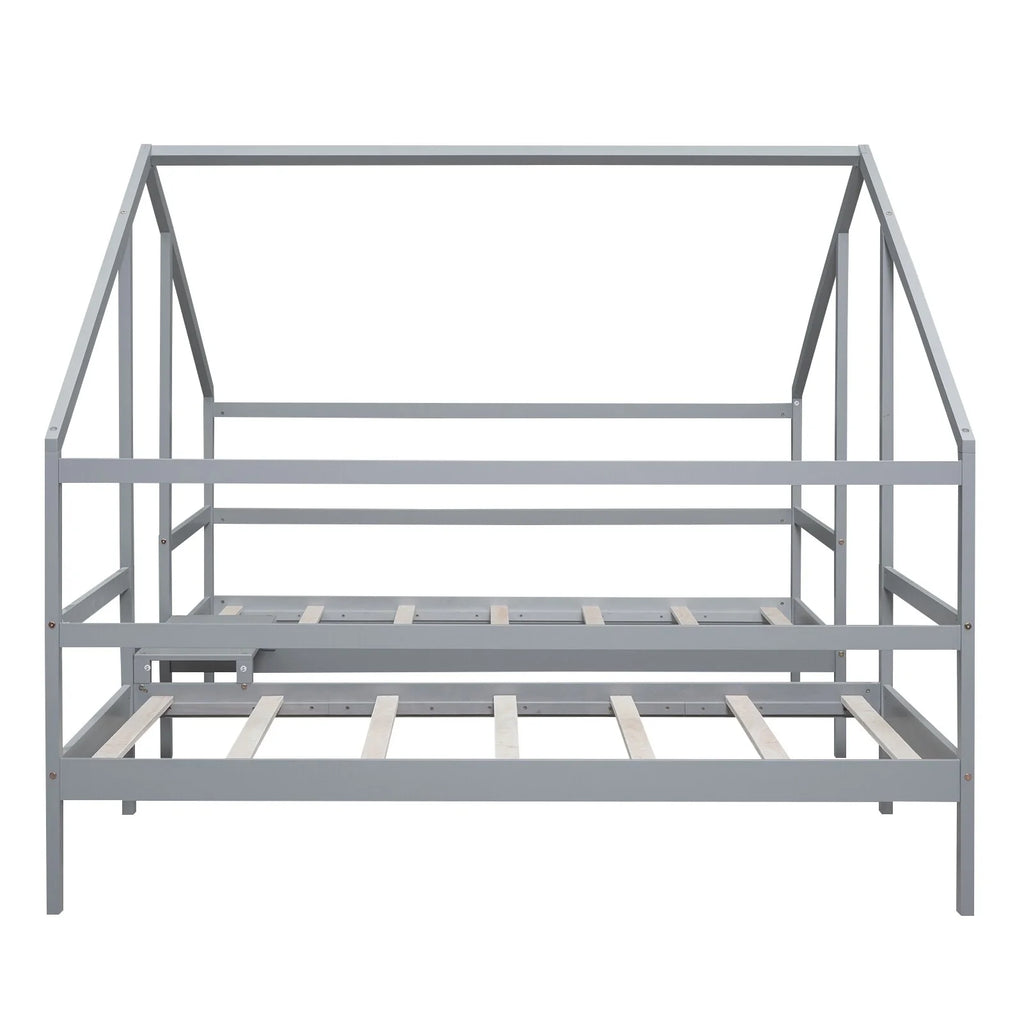 Twin Size Triangular House Beds with Built-in Table Grey P55118