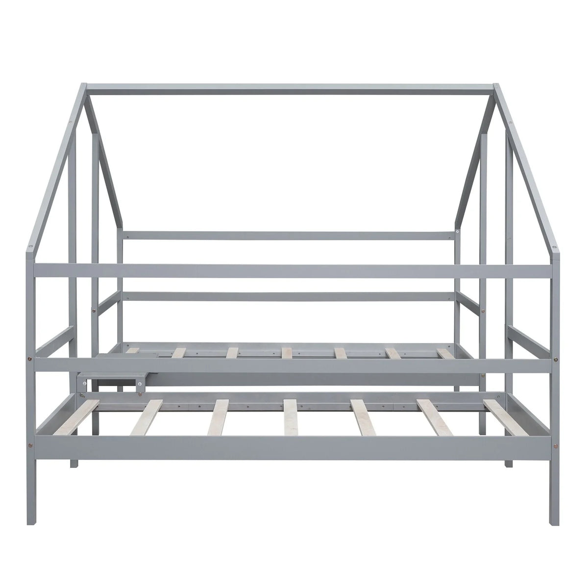 Twin Size Triangular House Beds with Built-in Table Grey P55118