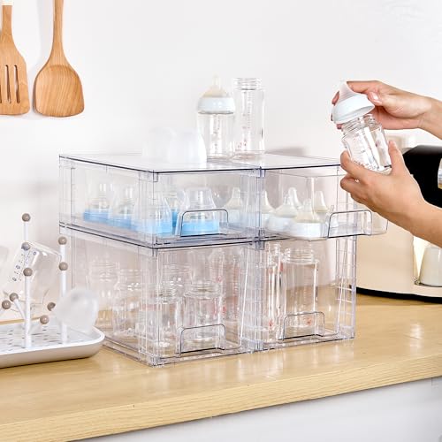 4 Pack Clear Stackable Plastic Storage Drawers R5315