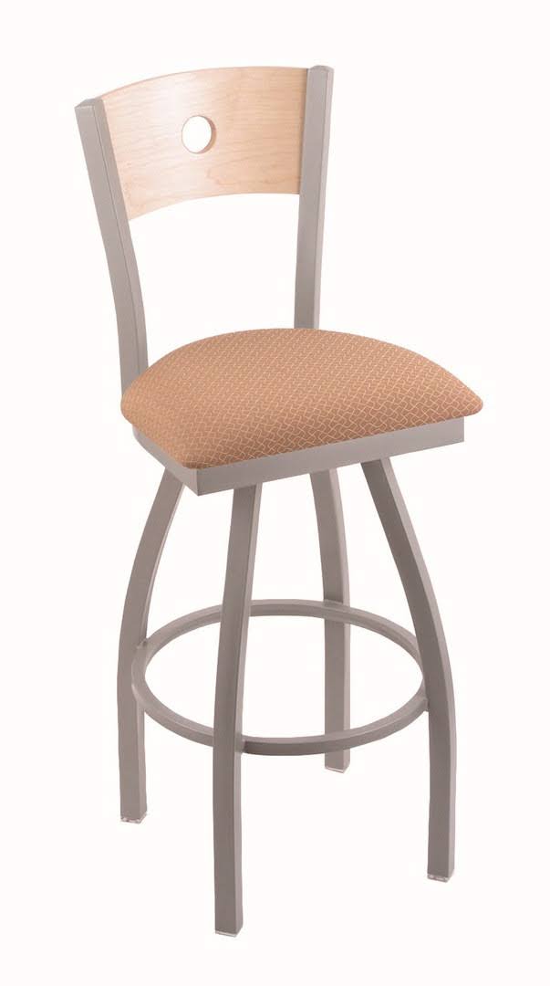 Counter Stool with Anodized Nickel Finish, Natural Maple Back and Swivel Seat Q8562