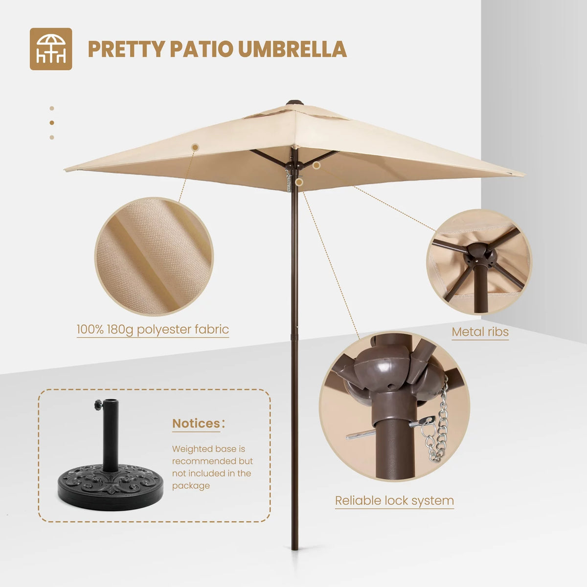 6 PCS Beige Patio Dining Set with Umbrella K438794