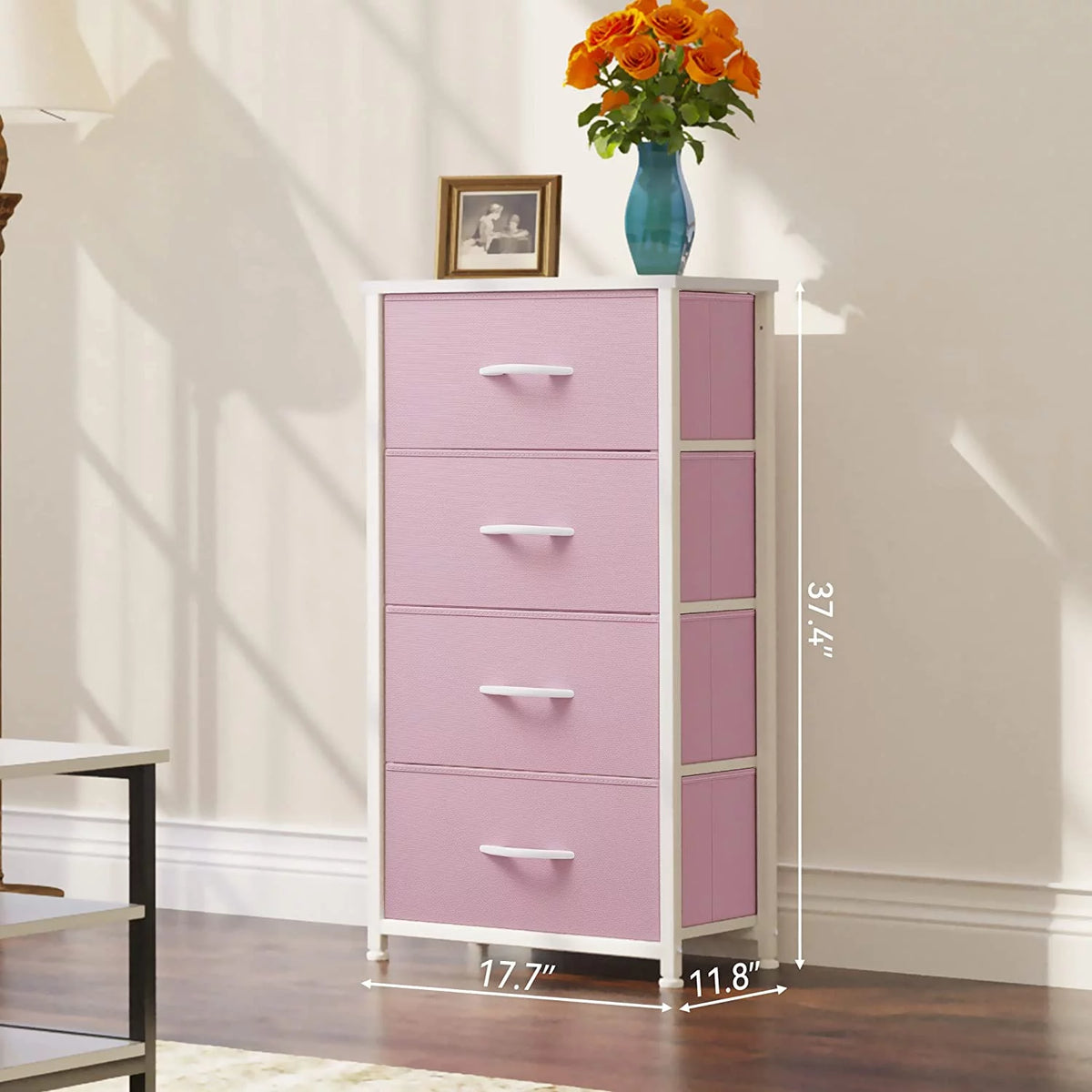 Pink 4 Drawer Fabric Dresser R55596