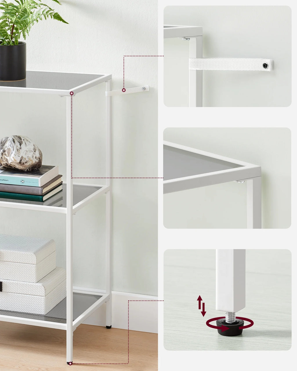 White Console Table with Glass Shelves M7270