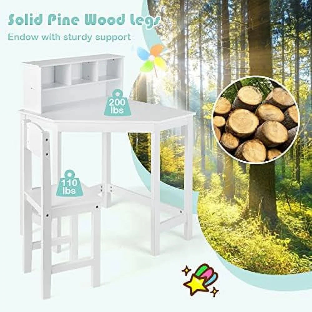 Wooden Desk and Chair Set with Hutch and Bookshelf T789179