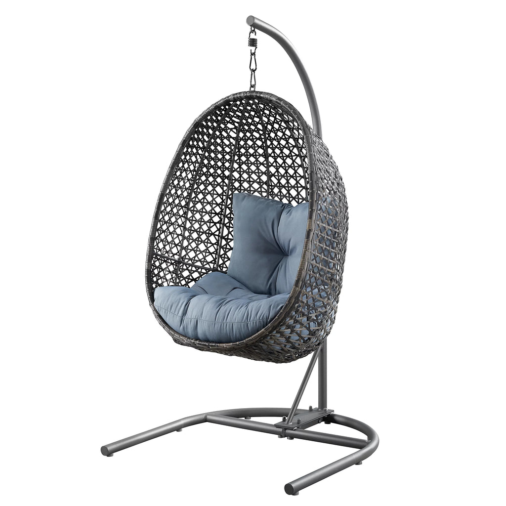 Grey Wicker Hanging Egg Chair with Stand O5951
