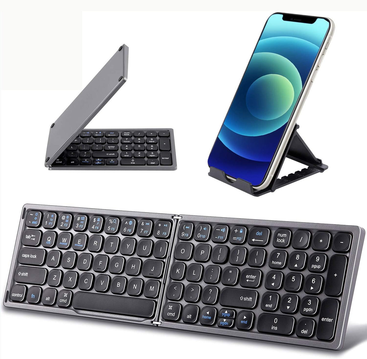 Foldable Bluetooth Keyboard with Numeric Keypad, Dark Grey Pack of 2 G701