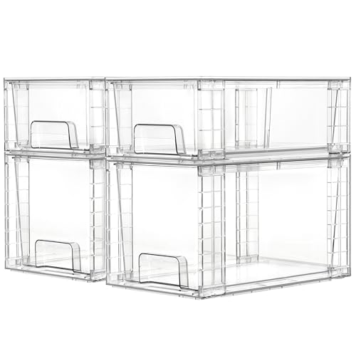 4 Pack Clear Stackable Plastic Storage Drawers R5315