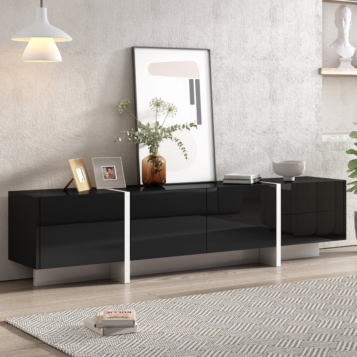 White & Black Contemporary Rectangle TV Stand K31399