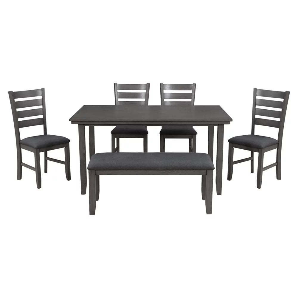 6 Piece Wood Dining Table and Chairs Set with Bench Gray V21857